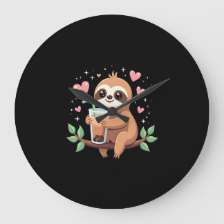 Cute Sloth Boba Bubble Milk Tea Kawaii Women Girls Large Clock