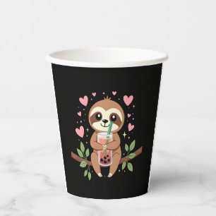 Cute Sloth Boba Bubble Milk Tea Kawaii Women Girls Paper Cups