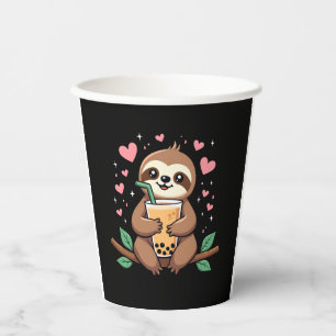 Cute Sloth Boba Bubble Milk Tea Kawaii Women Girls Paper Cups