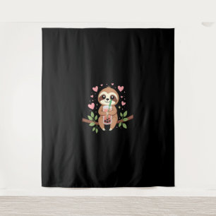Cute Sloth Boba Bubble Milk Tea Kawaii Women Girls Tapestry