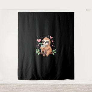 Cute Sloth Boba Bubble Milk Tea Kawaii Women Girls Tapestry
