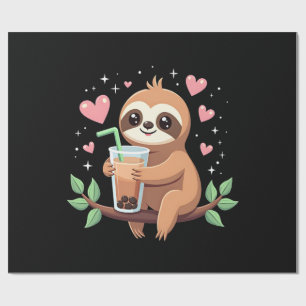 Cute Sloth Boba Bubble Milk Tea Kawaii Women Girls Wrapping Paper