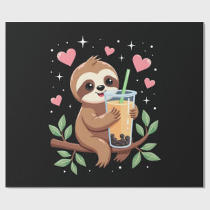 Cute Sloth Boba Bubble Milk Tea Kawaii Women Girls Wrapping Paper