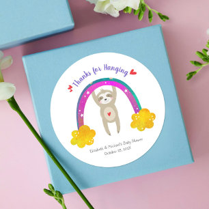 Cute Sloth Boho Rainbow Chic Baby Shower Thank You Classic Round Sticker