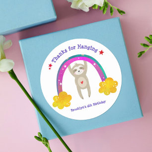 Cute Sloth Boho Rainbow Kawaii Birthday Thank You Classic Round Sticker