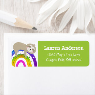 Cute Sloth Boho Rainbow Modern Birthday Address