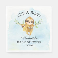Cute Sloth Boy Baby Shower Paper Napkins