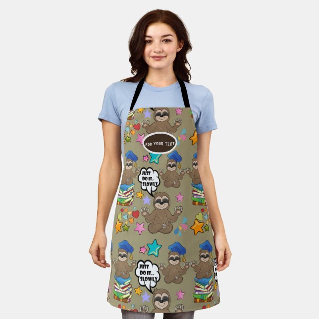 Cute Sloth Brown Pattern Funny Just Do It Quote Apron (Worn)