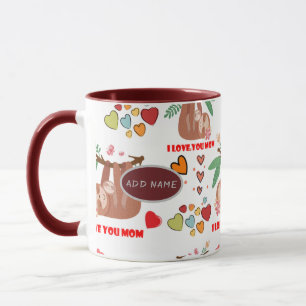 Cute Sloth Brown Pattern I Love You Mum Hearts  Mug