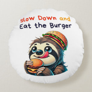 Cute Sloth Burger Cartoon Fast Food Round Cushion
