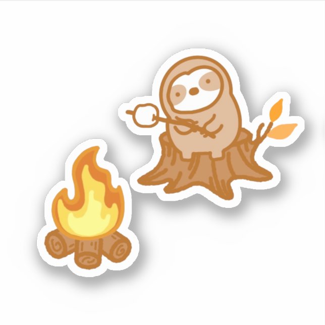 Cute Sloth Campfire S’mores Vinyl Sticker (Front)