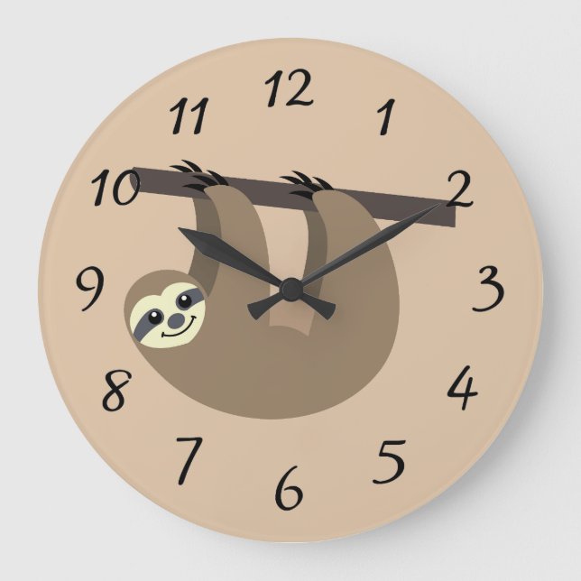 Cute Sloth Cartoon Large Clock (Front)