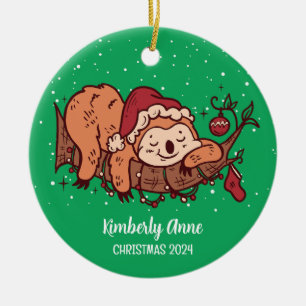 Cute Sloth Christmas Animal Snowy Winter Holiday Ceramic Tree Decoration