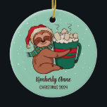 Cute Sloth Christmas Animal Snowy Winter Holiday Ceramic Tree Decoration<br><div class="desc">Cute cartoon animal ornament for kids and children. Perfect for first Christmas celebration with family. You can customise the text for any occasion.</div>