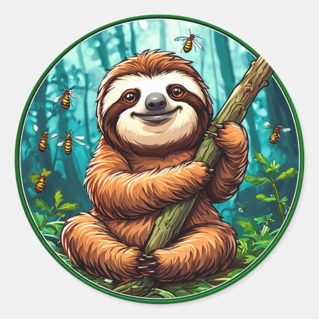 Cute Sloth Classic Round Sticker (Front)