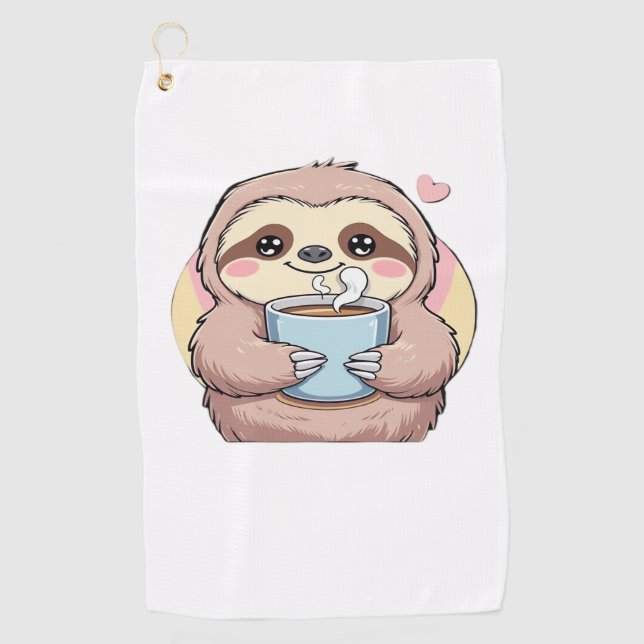 Cute Sloth Coffee Lover Shirt – Funny Fuelled by C Golf Towel (Front)