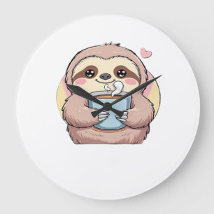 Cute Sloth Coffee Lover Shirt � Funny Fuelled by C Large Clock