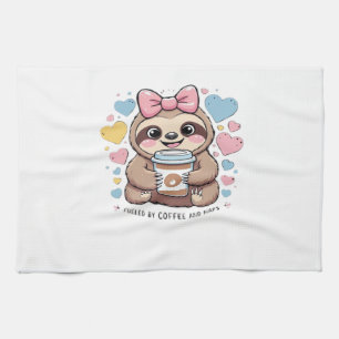 Cute Sloth Coffee Lover Shirt � Funny Fuelled by C Tea Towel