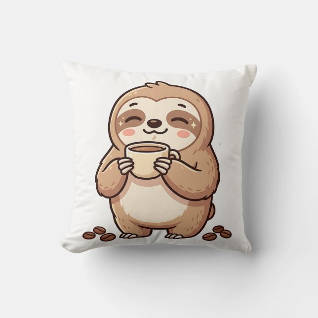 Cute Sloth Coffee Pillow (Front)