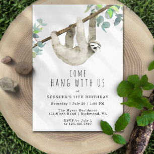 Cute Sloth Come Hang Funny Kids Birthday Party Invitation