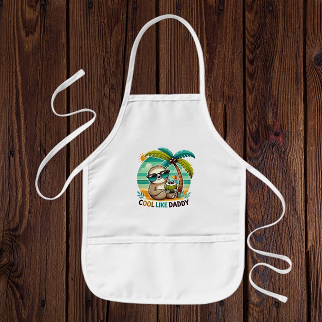 Cute Sloth Cool Like Daddy under Palm Tree Kids Apron (Creator Uploaded)