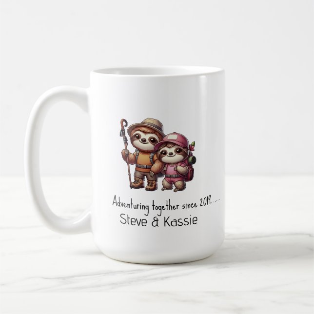 Cute Sloth Couple Adventuring Together Since  Coffee Mug (Left)