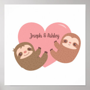 Cute Sloth Couple Hugging Heart, Room Decor