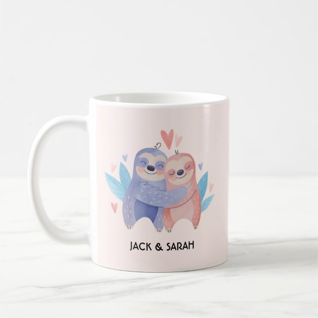 Cute Sloth Couple Personalised Valentine's Day  Coffee Mug (Left)