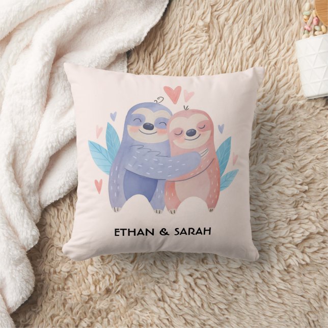 Cute Sloth Couple Personalised Valentine's Day Cushion (Blanket)