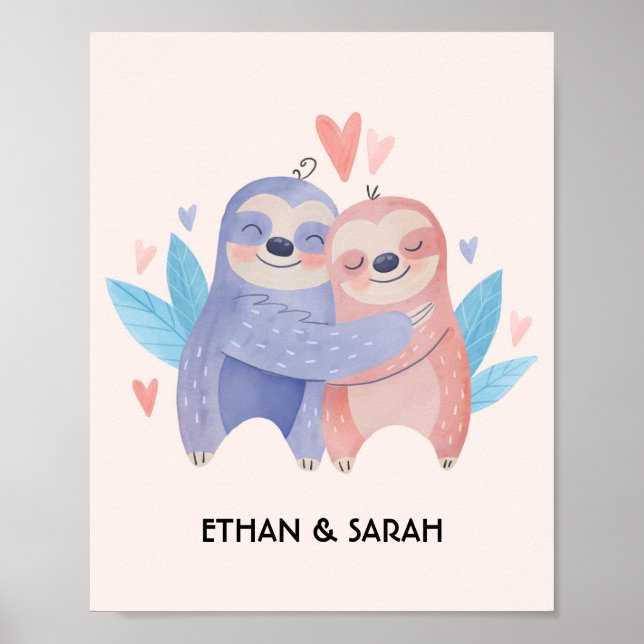 Cute Sloth Couple Personalised Valentine's Day Poster (Front)