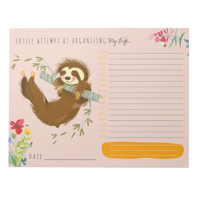 Cute Sloth Daily Planner Personalised Notepad (Front)
