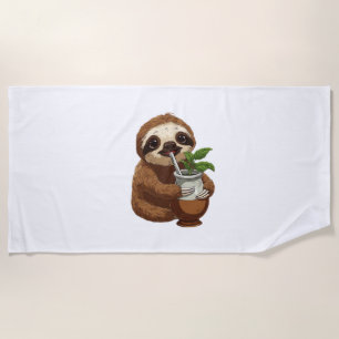 Cute Sloth Drinking Yerba Mate – Adorable Kawaii A Beach Towel