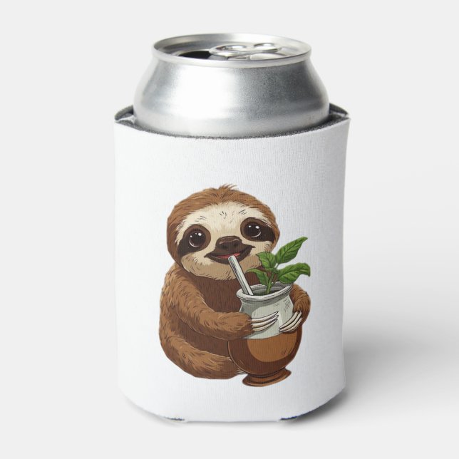 Cute Sloth Drinking Yerba Mate � Adorable Kawaii A Can Cooler (Can Front)