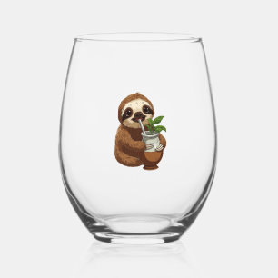 Cute Sloth Drinking Yerba Mate � Adorable Kawaii A Stemless Wine Glass