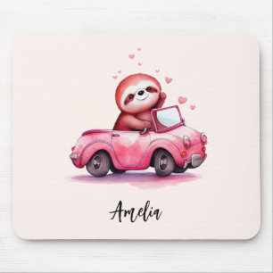 Cute Sloth Driving a Pink Convertible Mouse Pad