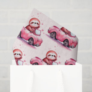 Cute Sloth Driving a Pink Convertible Pattern Tissue Paper