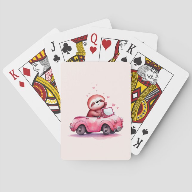 Cute Sloth Driving a Pink Convertible Playing Cards (Back)