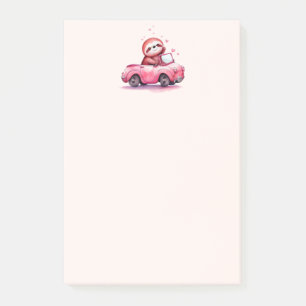 Cute Sloth Driving a Pink Convertible Post-it Notes
