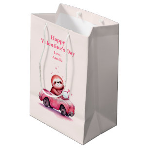 Cute Sloth Driving a Pink Convertible Valentine's Medium Gift Bag