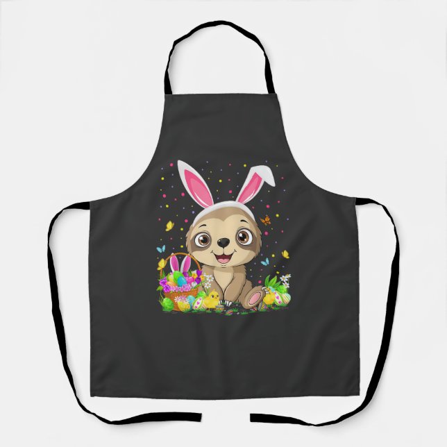 Cute Sloth Easter Egg Hunt Bunny Ear Sloth Happy E Apron (Front)