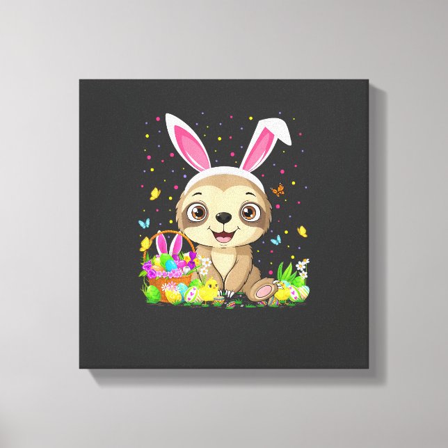 Cute Sloth Easter Egg Hunt Bunny Ear Sloth Happy E Canvas Print (Front)