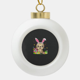Cute Sloth Easter Egg Hunt Bunny Ear Sloth Happy E Ceramic Ball Christmas Ornament