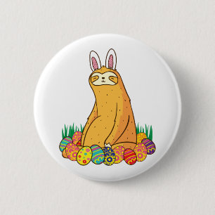 Cute Sloth Easter Funny Bunny Gift 6 Cm Round Badge