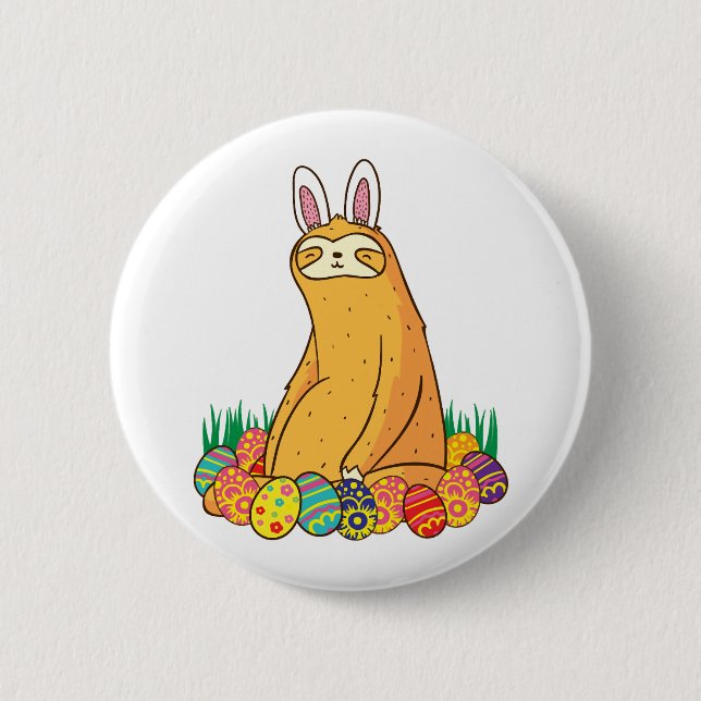 Cute Sloth Easter Funny Bunny Gift 6 Cm Round Badge (Front)