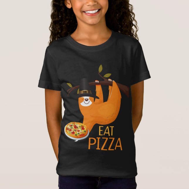 Cute Sloth Eat Pizza Adult Vegan Kids Funny Thanks T-Shirt (Front)