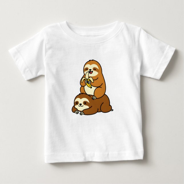 Cute Sloth Eating Banana on Lazy Sloth Funny Carto Baby T-Shirt (Front)