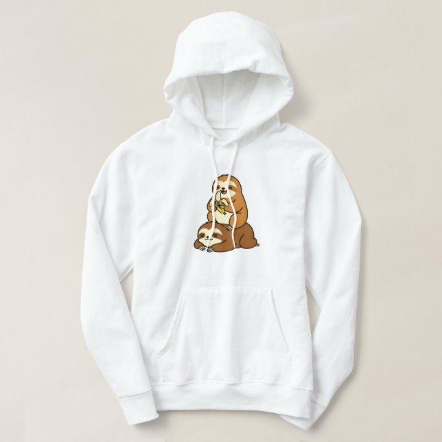 Cute Sloth Eating Banana on Lazy Sloth Funny Carto Hoodie (Design Front)