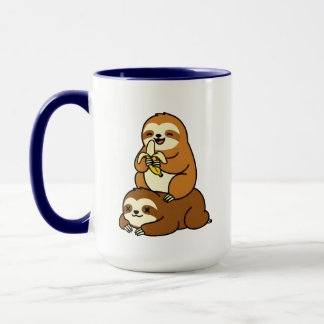 Cute Sloth Eating Banana on Lazy Sloth Funny Carto Mug