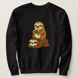 Cute Sloth Eating Banana on Lazy Sloth Funny Carto Sweatshirt
