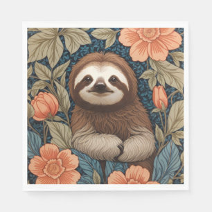 Cute Sloth Elegant Floral William Morris Inspired Napkin